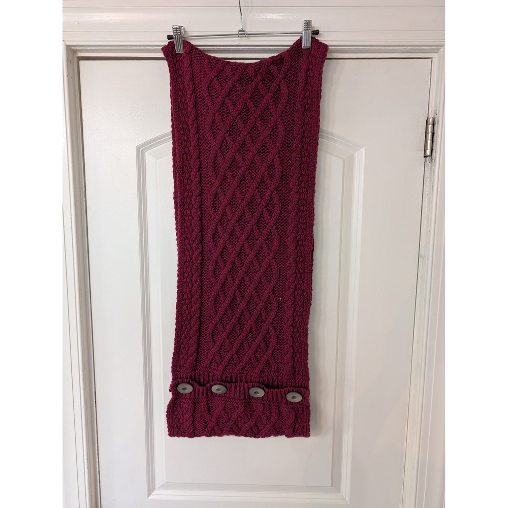 Nua Burgundy 100% Extrafine Merino Wool Cable Knit Button Scarf Chunky Winter